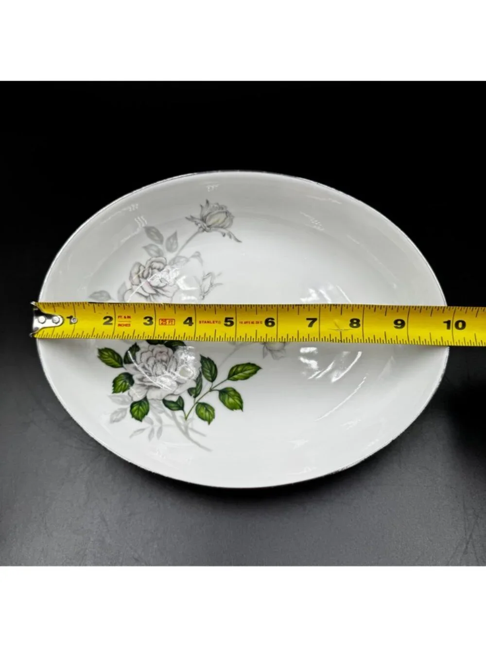 Vintage Sone China Japan Platinum Trim White Rose Oval Serving Bowl 1873